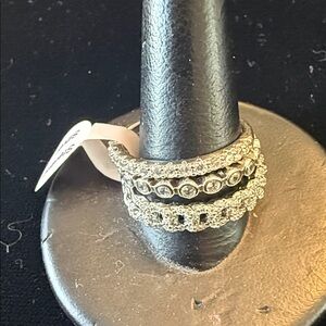 Sterling Silver Sparkling Stackable Band Set - Clear Crystal